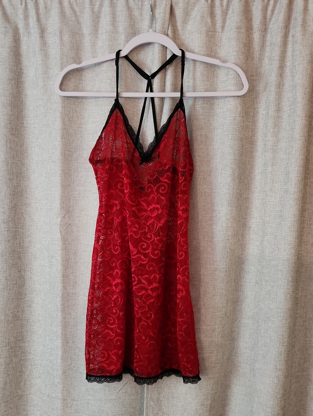 Ambrielle Red Lace Slip with Black Trim